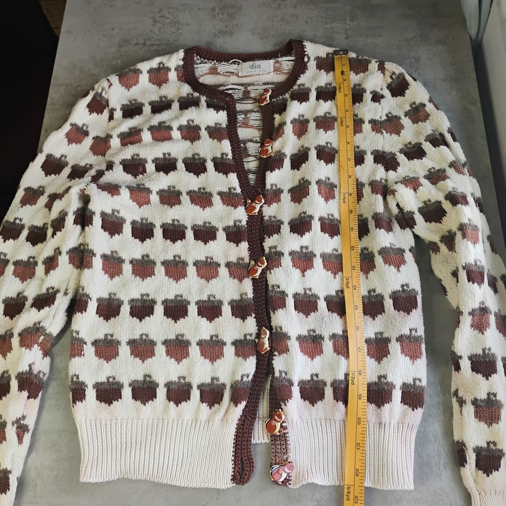 Vintage Dia North of Boston Cardigan Sweater Womens Small Acorn Squirrel Fall - Picture 14 of 15